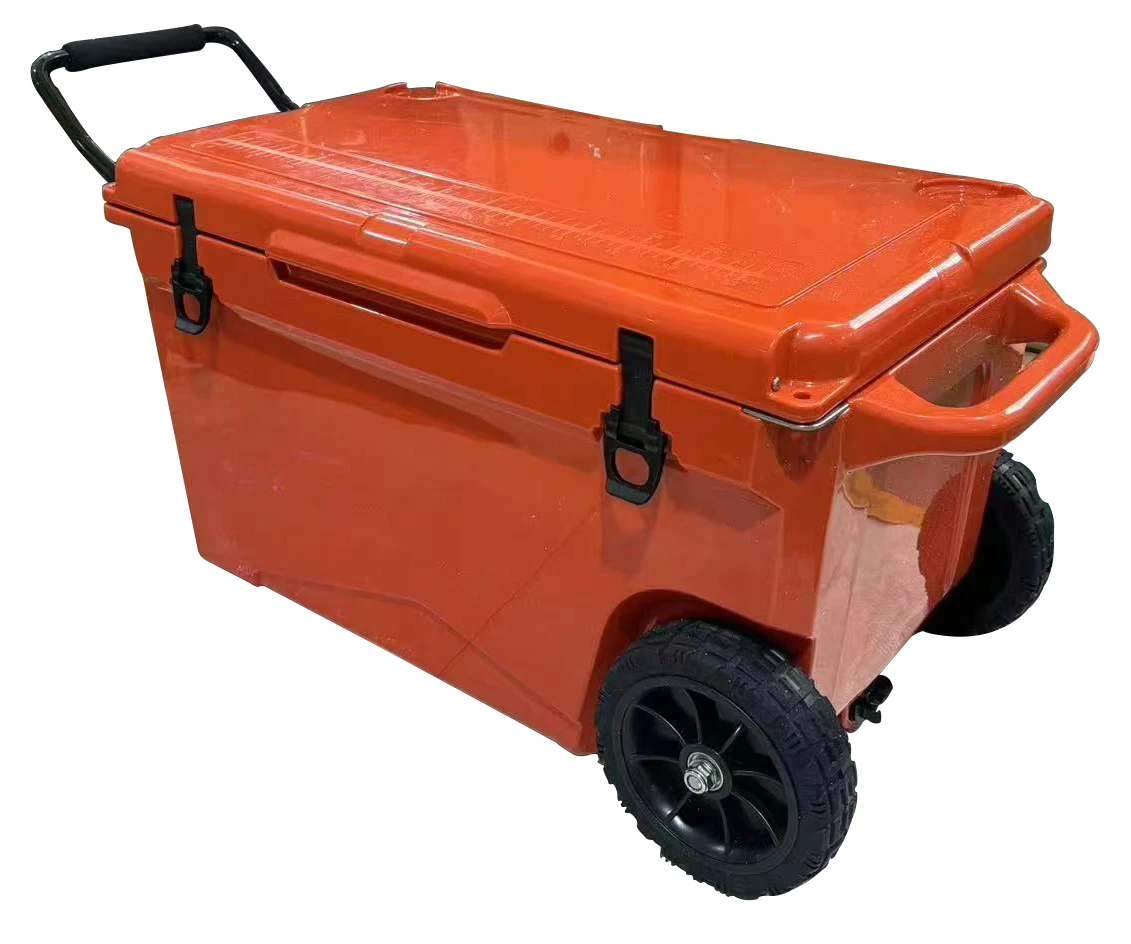 Custom 60QT/75QT High Performance Wheeled Ice Chest Heavy Duty Camping Cooler For Beer Storage Fishing Rotomolded Cooler Box