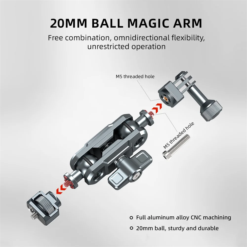 LEAPLIGHT 20mm Głowica Kulowa z Ruchomym Ramieniem do Kamery Monitora Telefonu Tabletu Magicarm Regulowany Uchwyt do Statywu Stabilizatora Gimbala — zdjęcie produktu 4