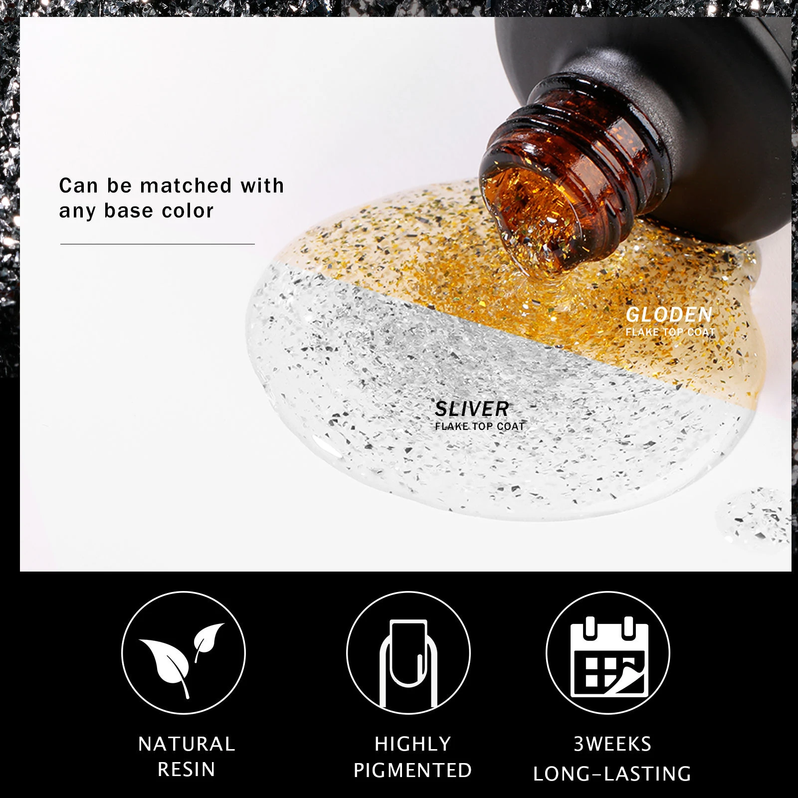 JTING 1 قطعة 15 مللي رقائق كروم لامعة شعبية الذهب الشظية معطف فوقي قاعدة هلام البولندية #3