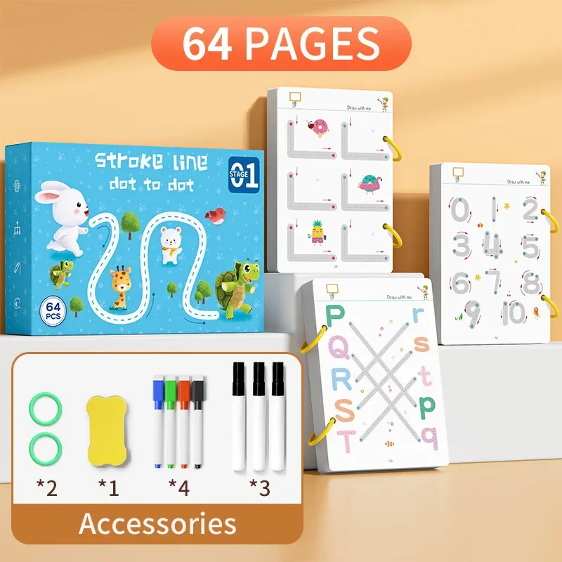 Montessori Educational Drawing Magic Exercise Book for Kids Ages 3-8, Tracking Book To Improve Graphic Thinking & Writing Skills