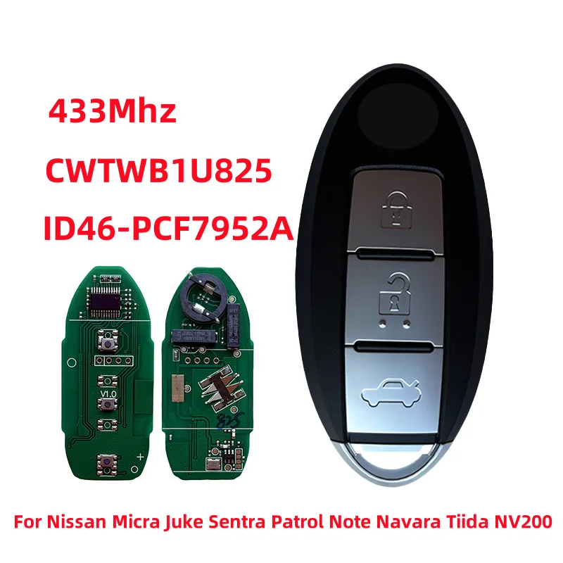 

CWTWB1U825 TWB1G662 Smart Remote Car Key 433Mhz ID46 Chip 3 Button For Nissan Micra Juke Sentra Patrol Note Navara Tiida NV200