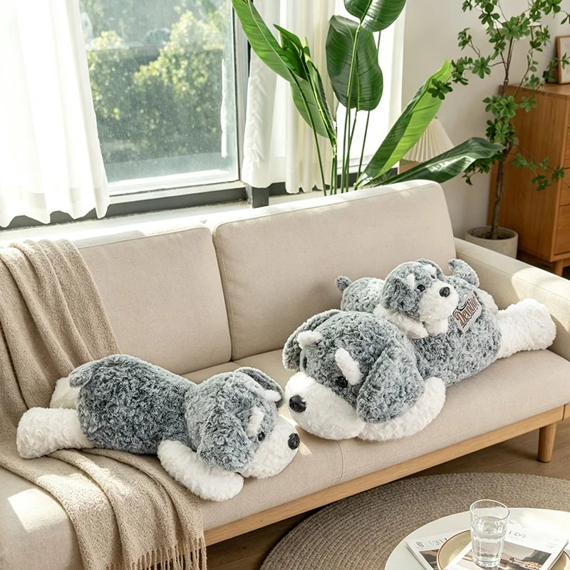 Schnauzer Plush Pillow Stuffed Dog Multi Size 40cm 60cm 80cm Gray White Curly Cushion for Sofa Rest Living Room Accent