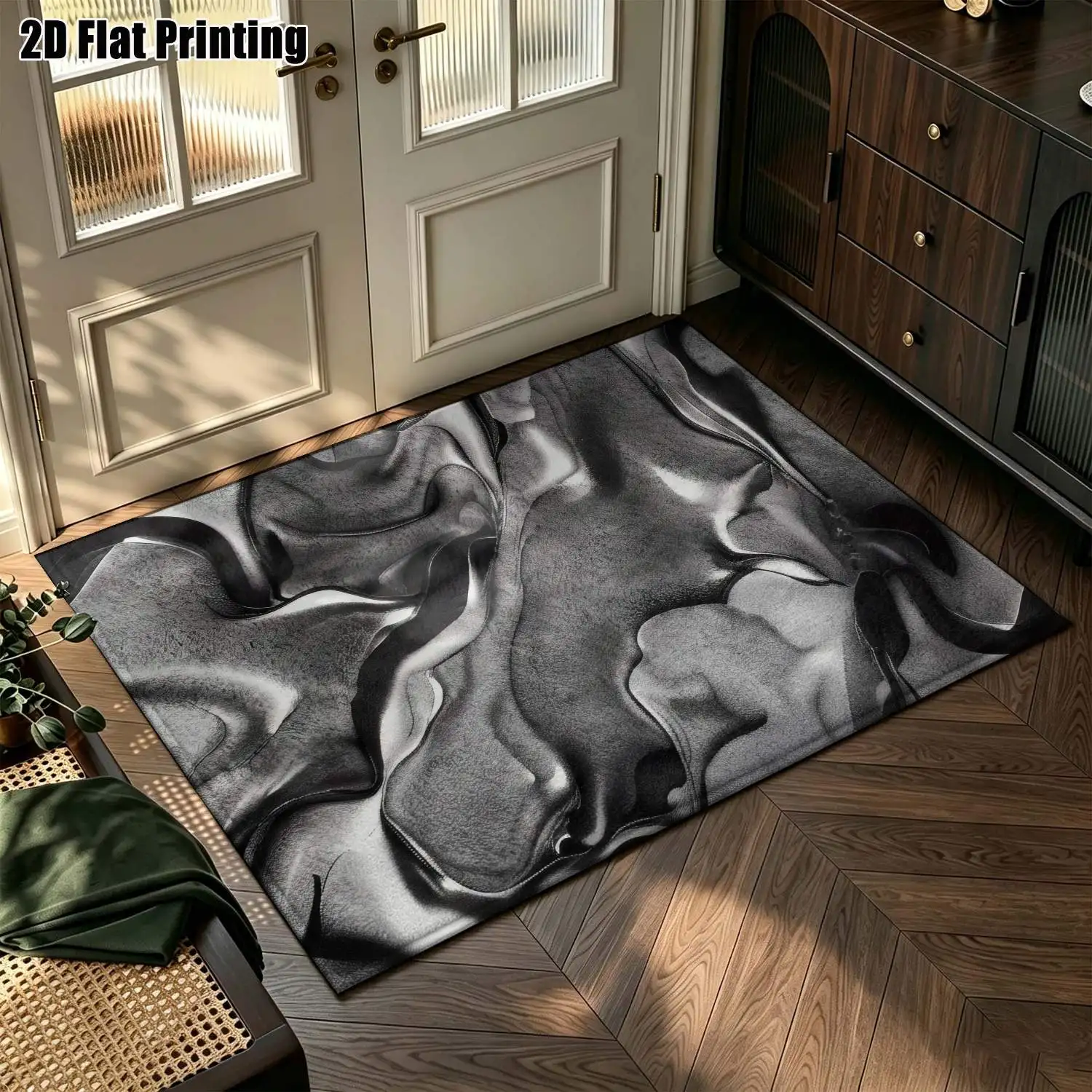 1Pc 2D Printed Carpet: Black&White Abstract Art, Nordic/Instagram/Modern Minimalist/European/Vintage Style, Multi-Size, Machine Washable, for Entrance, Living Room, Bedroom, Dining Room, Foyer Home Decor