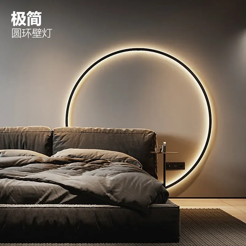 Minimalist LED Circle Background Wall Lamp Home Indoor Decor Wall Sconces Living Room Hall Hotel Wall Lights Bedside Light Black