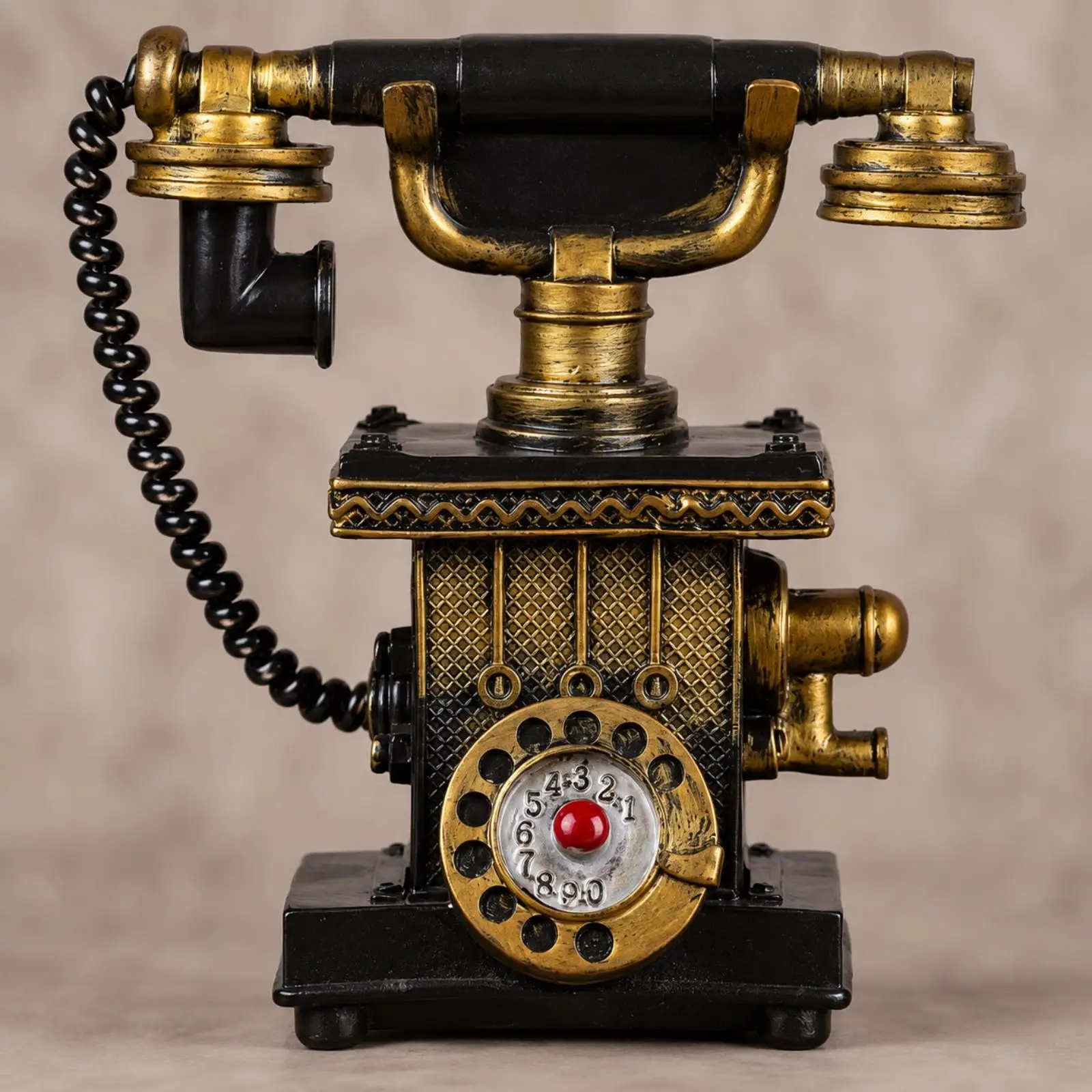 Antique Rotary Telephone Figurine Resin Ornament Distressed Retro Styling Decorative Display Model for Shelf Tabletop Art