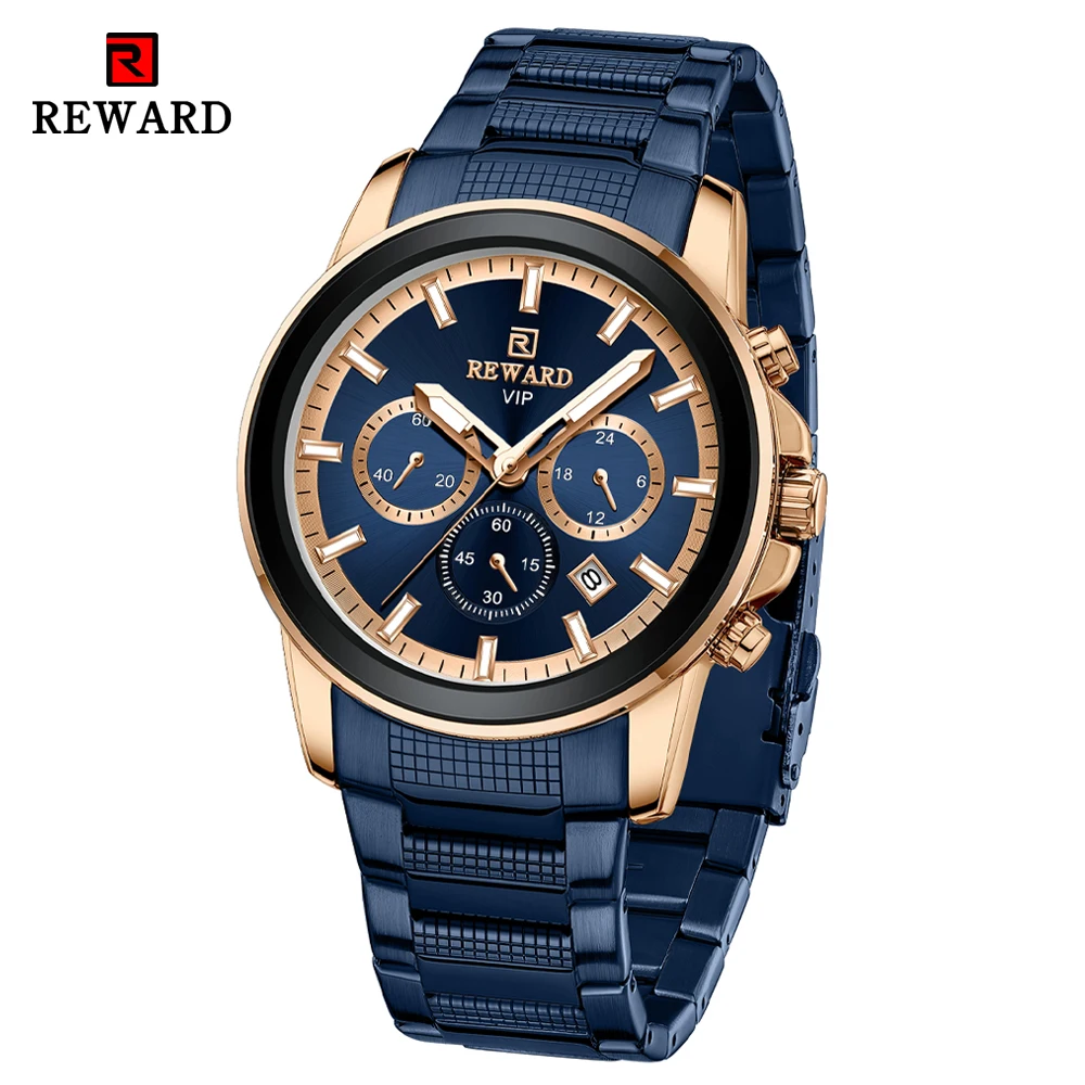 REWARD Luxury Watches for Men Stainless Chronograph Quartz Wristwatches Luminous Waterproof Sport Watch Date Male Clock