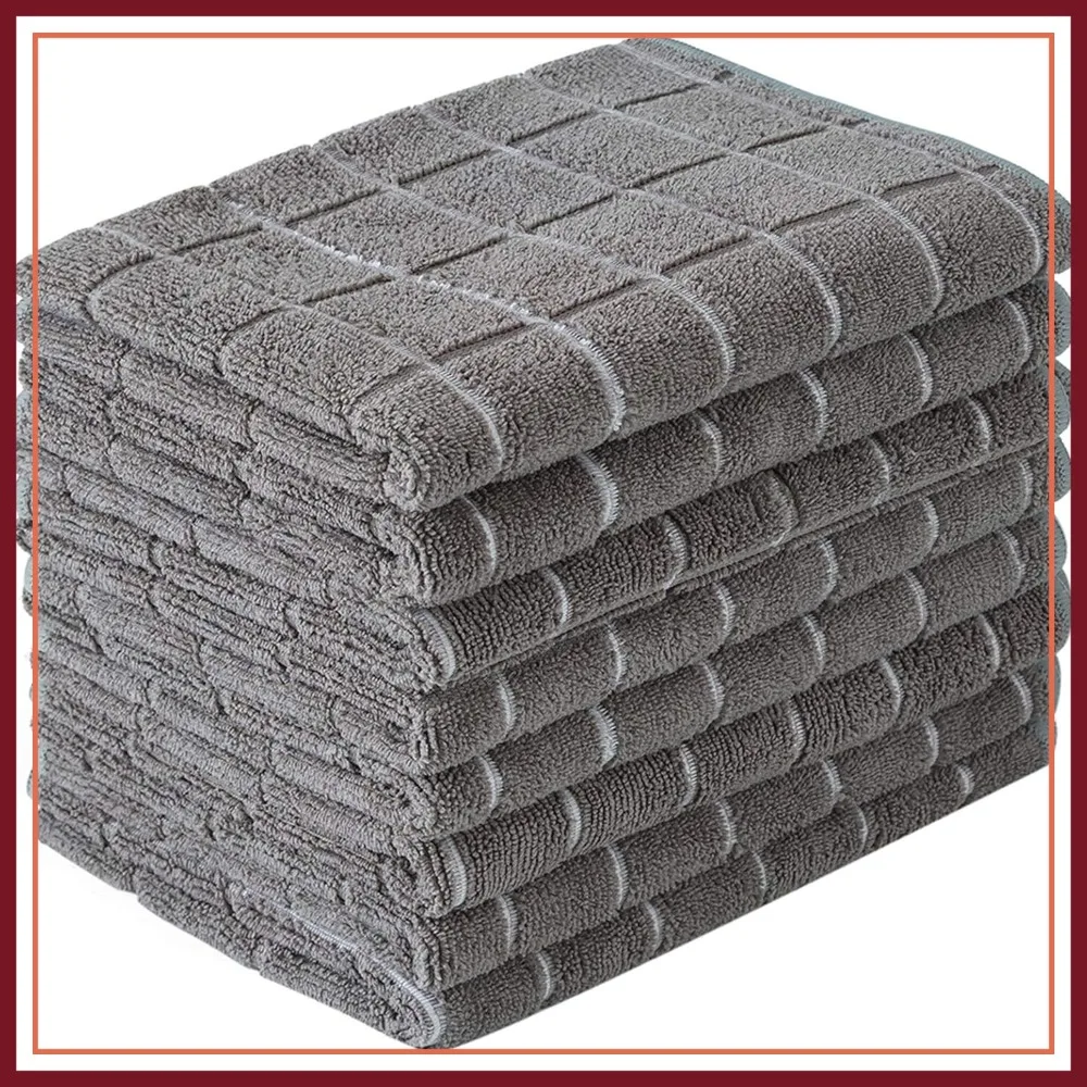 

Super Absorbent Microfiber Dish Towels, Lint Free Kitchen Cloths, 8 Pack Gray Lattice 26x18 Inch