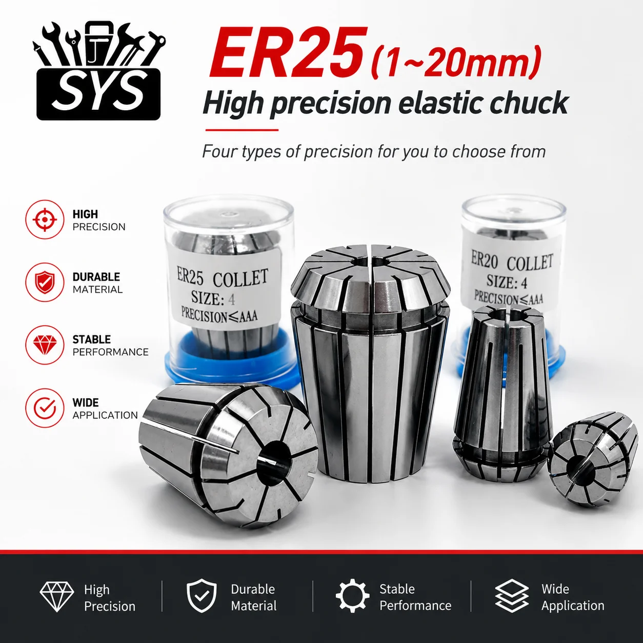 ER25 Spring Collet ER25 1-20mm Precision 0.003mm 0.005mm 0.008 ER Collet Set for CNC Milling Milling Cutter Workholding Bracket
