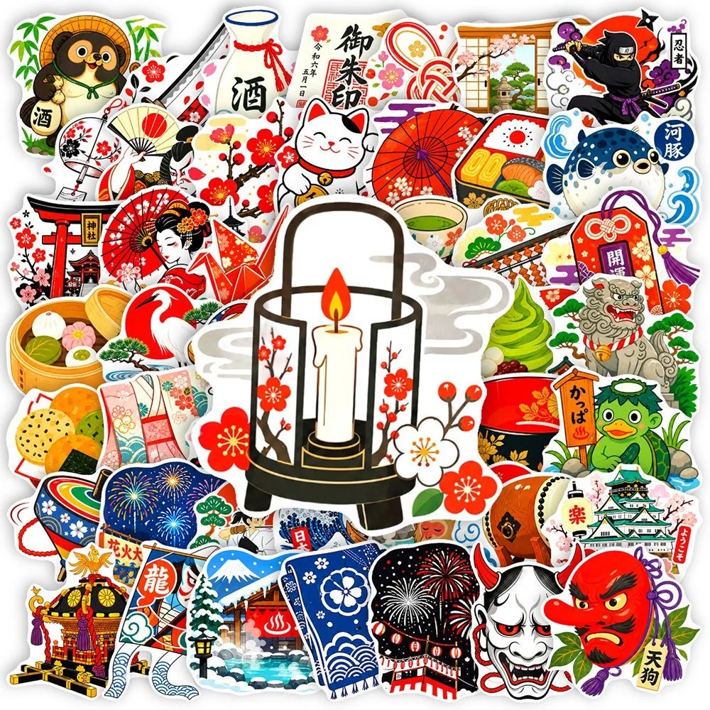 50 Pcs Japanese Style Cute Cartoon Animal Food Building Waterproof Vinyl Decals for Notebook Stationery Laptop Gift
