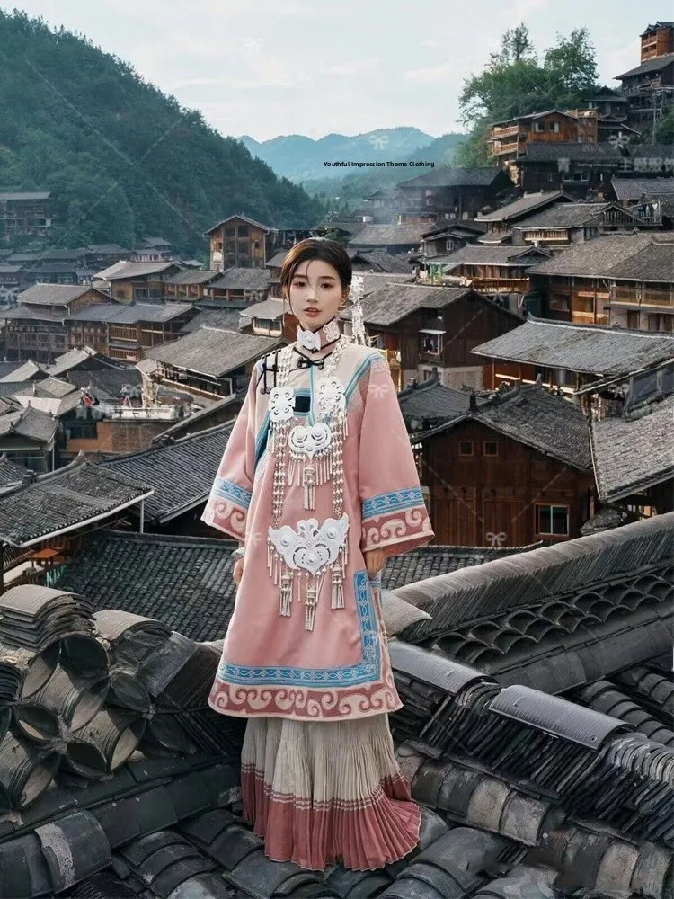 

Pink Ethnic Style Clothing for Girls Photography Studio Travel Shoots Nationality Minority Women's Fashion Autumn 2023