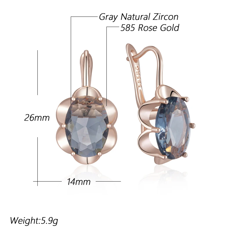 Kinel Hot Grey Big Oval Drop Dangle Earrings For Women 585 Rose Gold Color With Natural Zircon High Quality Daily Fine Jewelry