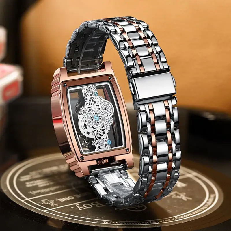 2023 Transparent Full Hollow Men Watch Metal Leather Quartz Mens Watches Waterproof Glow Cross-border Male Clock Wristwatch