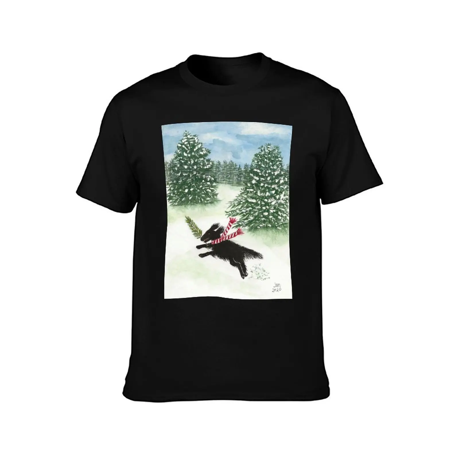 Flat-Coated Retriever Puppy First Christmas Snow T-Shirt Sporty Breathable Short Sleeve T-Shirt