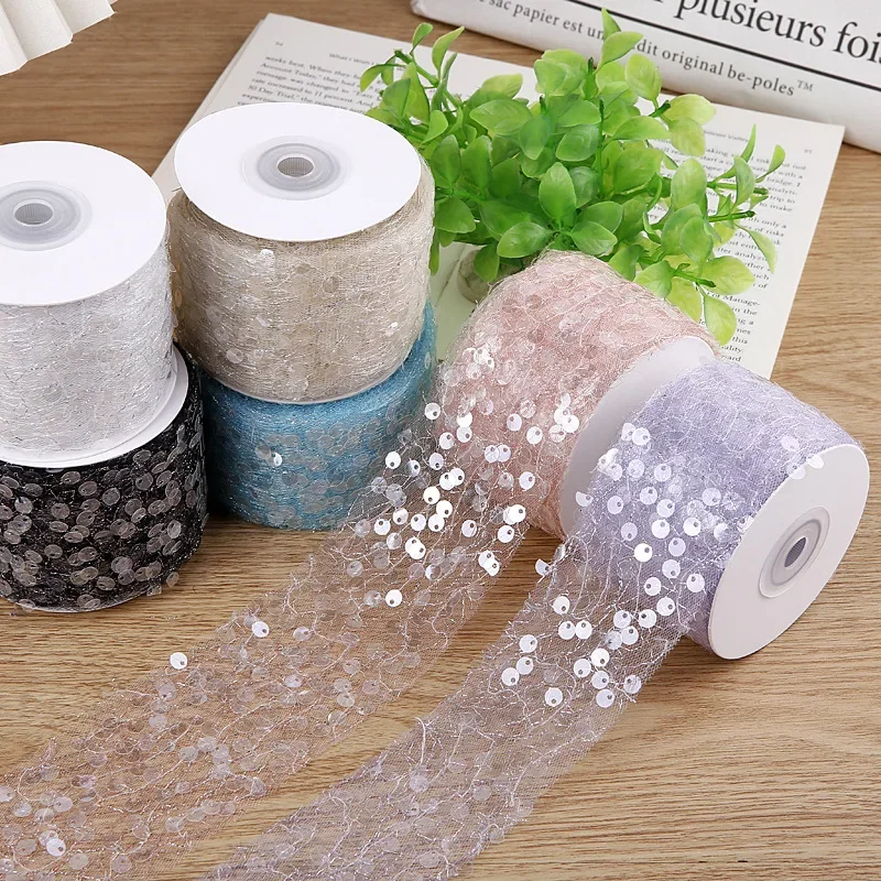 

5Yards Tulle Ribbon with Shiny Sequin for Clothing Sewing DIY Hair Bows Hat Decor Craft Accessories Chiffon Mesh Ribbon Lace
