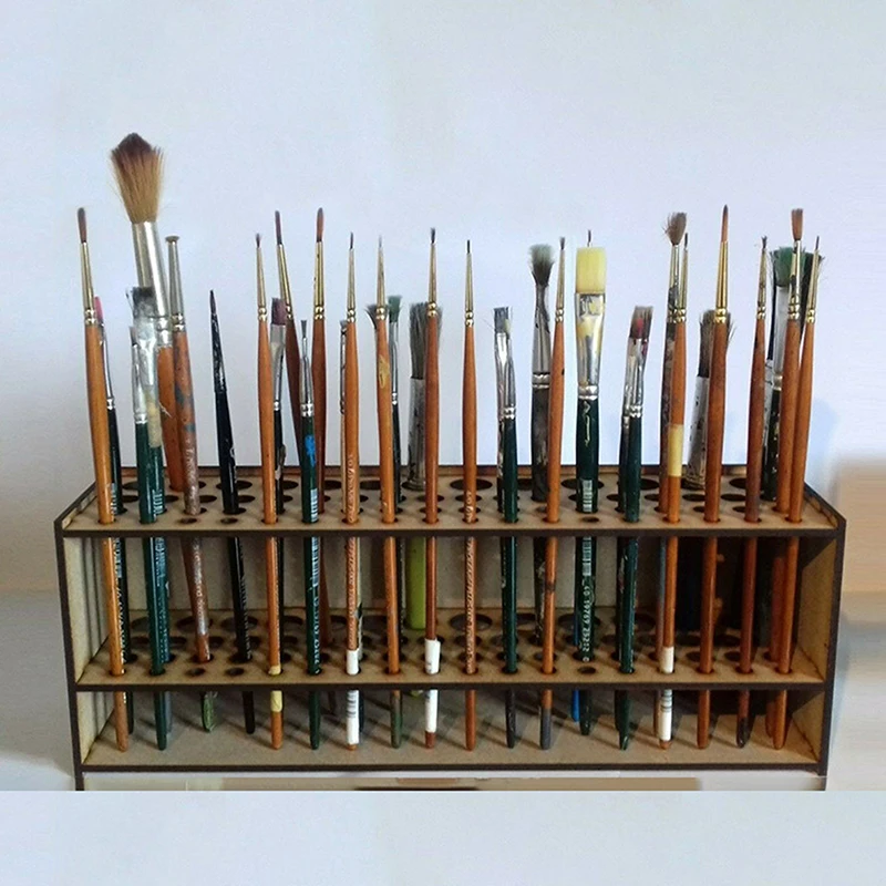 67 Holes Paintbrush Holder Stand Wooden Paint Brush Stand Desk Organizer Makeup Brush Shelf For Painting Supplies