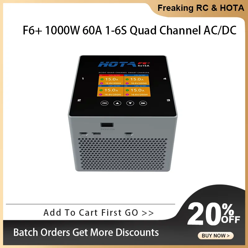 

HOTA F6+ 1000W 60A 1-6S Quad Channel AC/DC Smart Charger