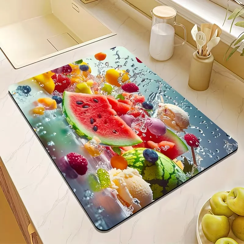 Realistic Lime Fruit Print Dish Drying Mat Creative Coffee Machine Pad Kitchen Countertop Protector for Kitchen Decor