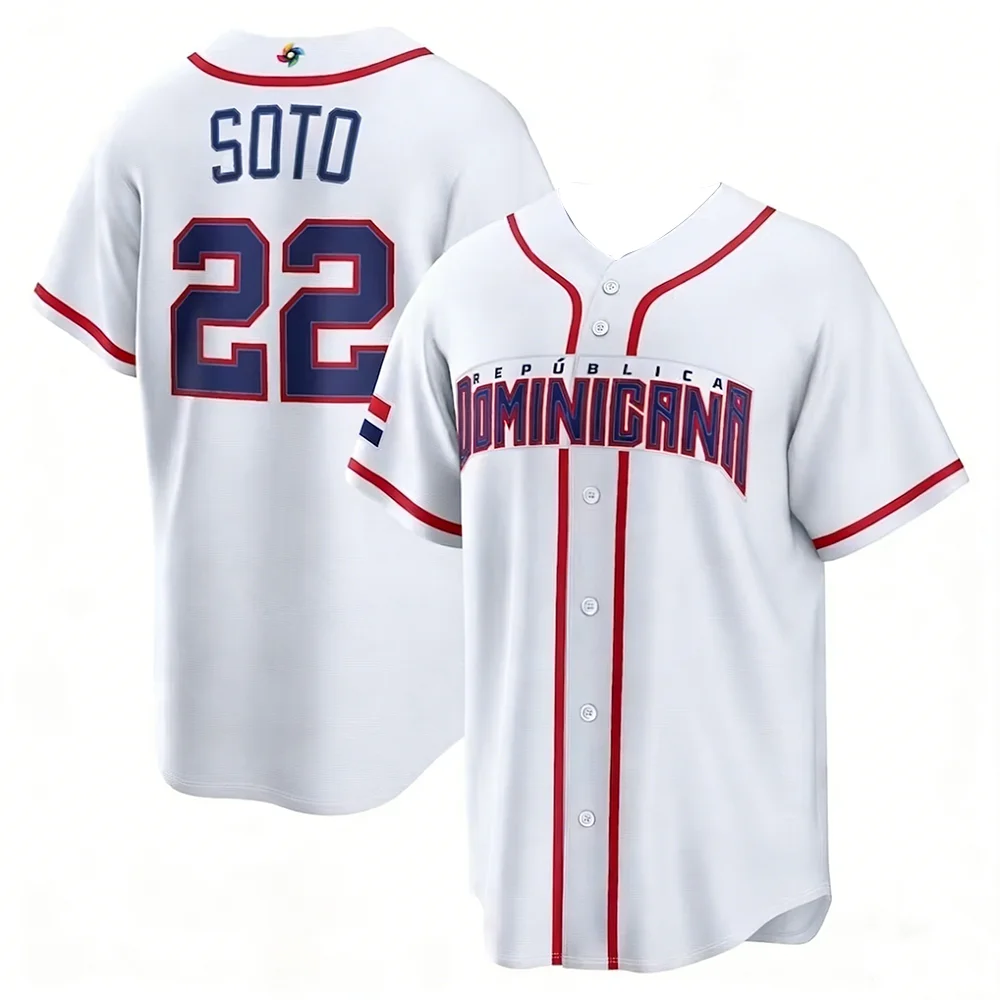 Dominikanische Nationalmannschaft Baseball-Trikot Atmungsaktiv Schnelltrocknend Digital-Druck Trendiger Street-Style Lässiges Trikot für Fans – Detail 1