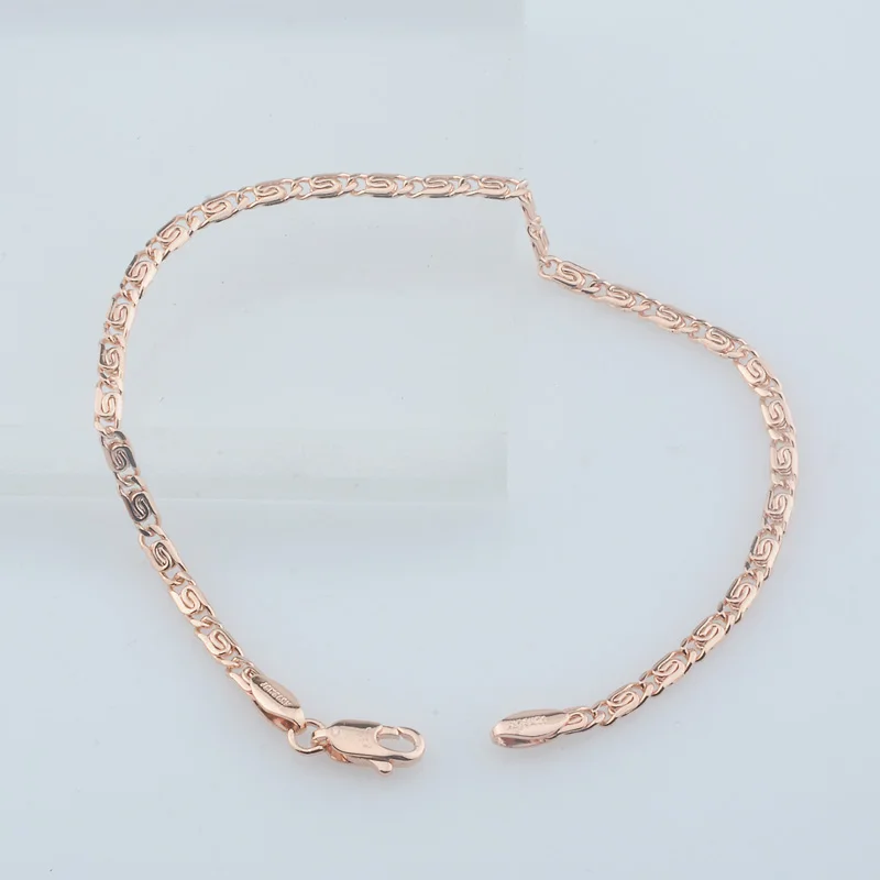 FJ 3mm Smart Women 585 Rose Gold Color Snail Link Bracelet Chains Wristband