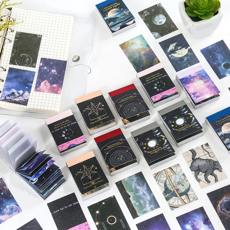 50Pcs Set Dreamy Starry Sky Sticker Book Holographic Cover Design Waterproof PET Material