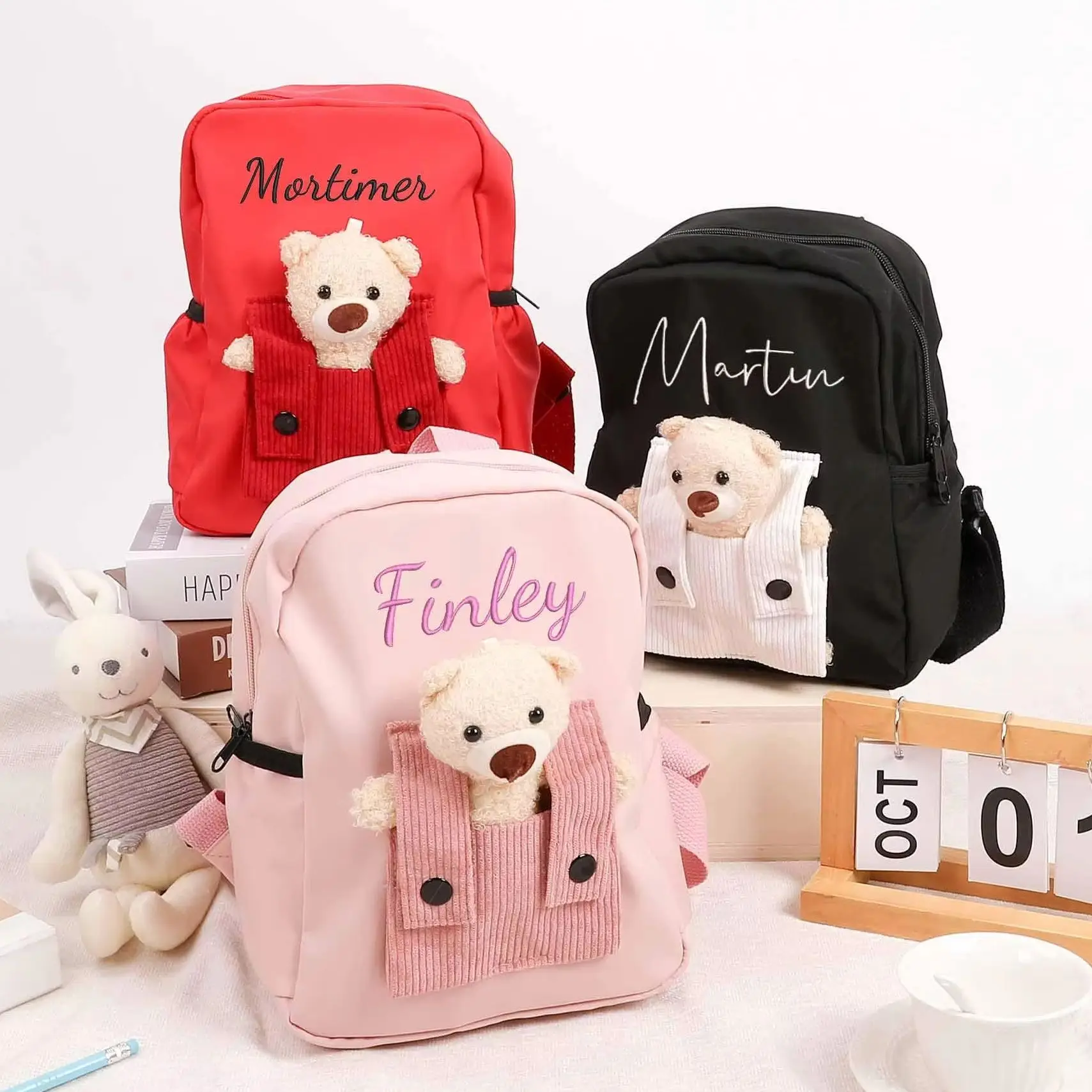 Custom Text Teddy Bear Toddler Backpack, Embroidered Name School Bag for Toddler, Children Christmas Birthday Gift for Kids