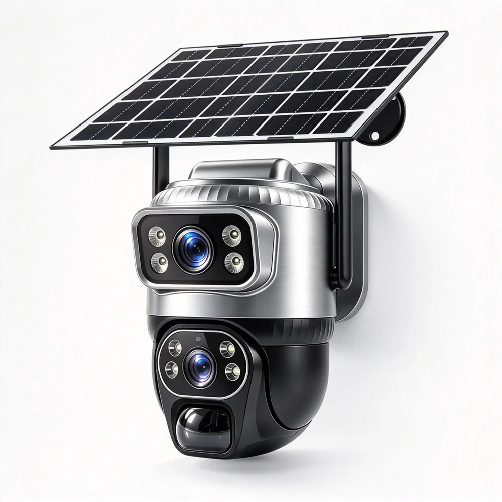 Kamera zewnętrzna V380 8MP 4G zasilana energią słoneczną, bezprzewodowa, z podwójnym obiektywem, funkcją PTZ, wykorzystująca sztuczną inteligencję do wykrywania ludzi, kolorowy obraz w nocy, — 2