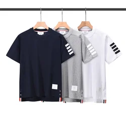 TB four-bar brand men's striped cotton summer round neck short-sleeved T-shirt Thom casual trend couple wear