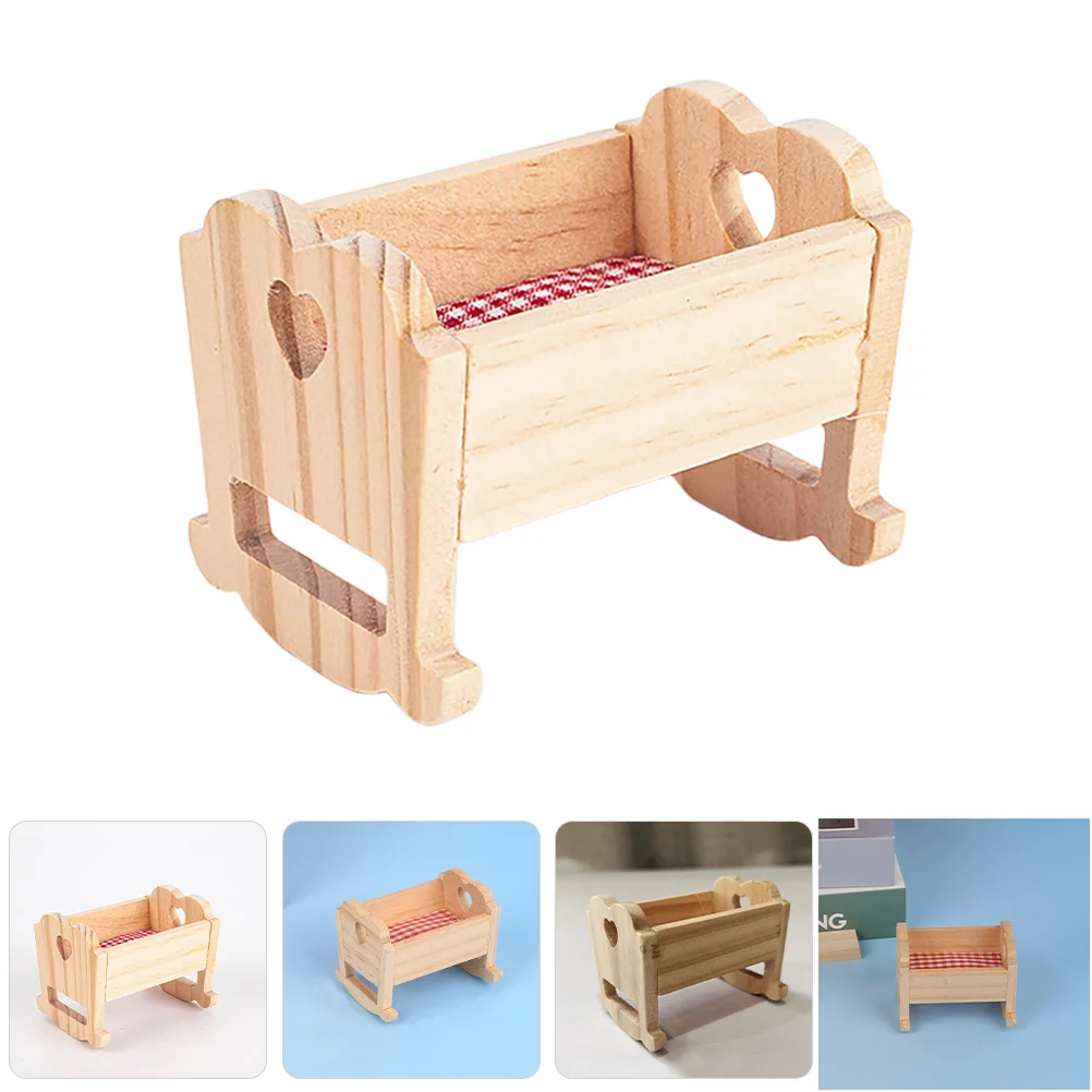 Miniature Cradle Model Tiny Wooden Bed For Dollhouse Realistic Mini Furniture For Playtime And Dollhouse Decoration