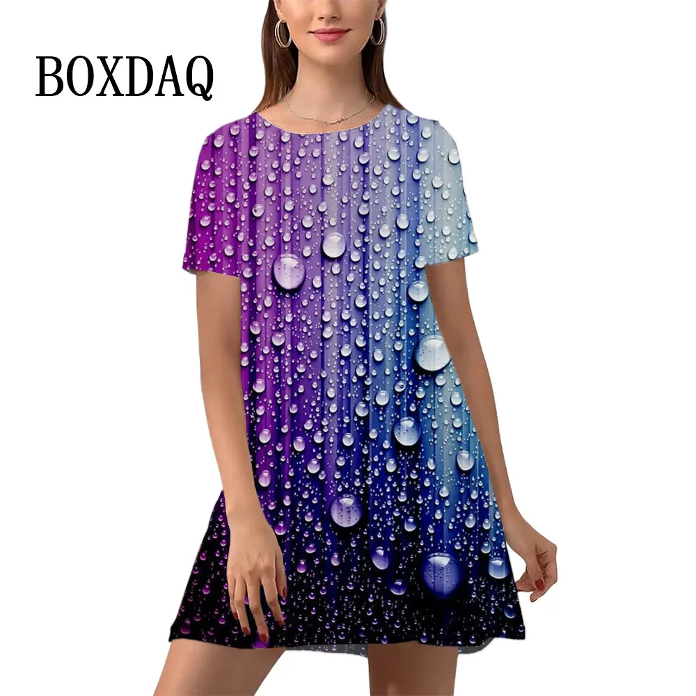 

Fashion Women Dresses Abstract Tie Dye Gradient Droplets Raindrops 3D Printed Dress Short Sleeve Summer Casual Plus Size Dresses