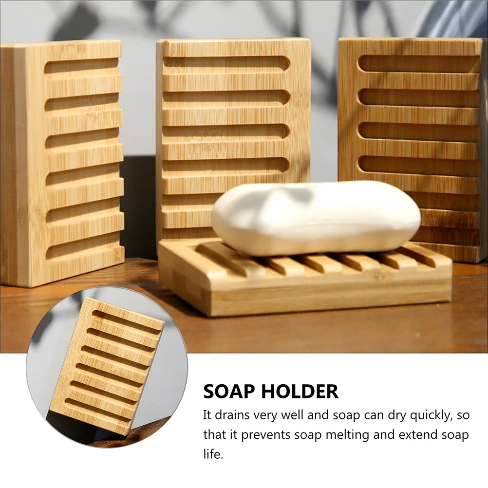 

2pcs Bamboo Soap Holder Bathroom Toilet Kitchen Self-Draining Design Easy Clean Creative Soap Tray Saver Dish