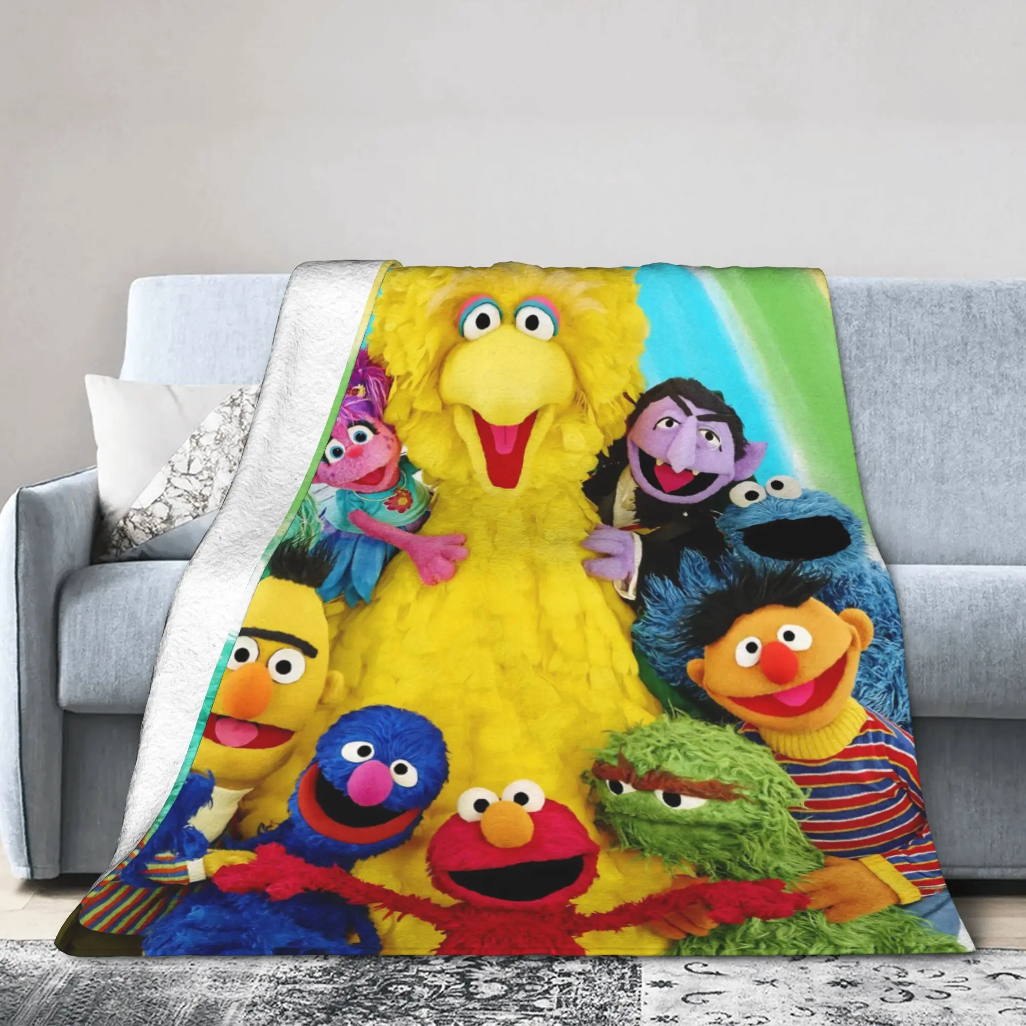 Sesames Streets Knitted Blanket Flannel Big Bird Soft Throw Blankets for Airplane Travel Bed Rug