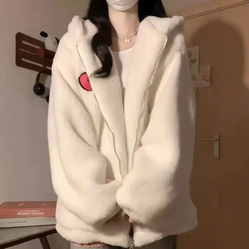 

Hot 2025 Hello Kitty Winter Comfort Warm Lambhair Women Hoodie Coat Sanrio Design Sense Niche Thick Furry Cute Loose Hooded Tops