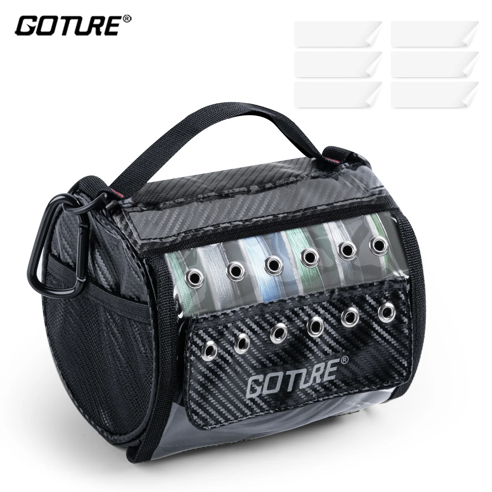 

Goture 3/6 Outlet Holes Fishing Line Storage Bag 2 Sizes Clear View Window Fishing Line Case Removable Divider Fishing Line Bag