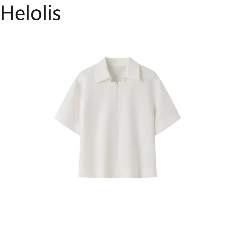

Helolis Loose Short Shirt for Women 2025 Spring and Summer New Lapel Short Sleeve Top