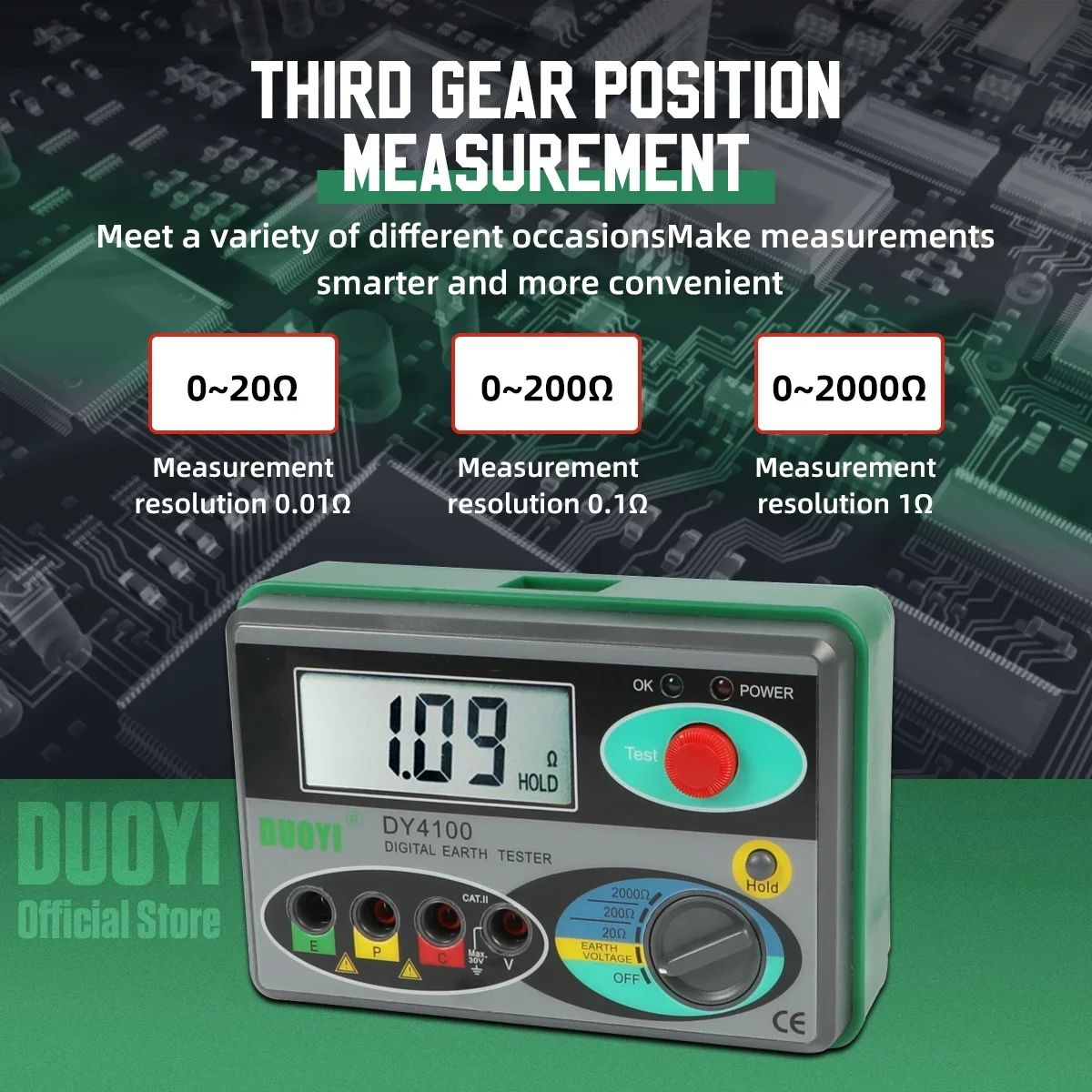 Digitale aardingsweerstandsmeter DY4100 - Megohmmeter voor elektriciens, 0-2000 Ohm weerstandstestinstrument