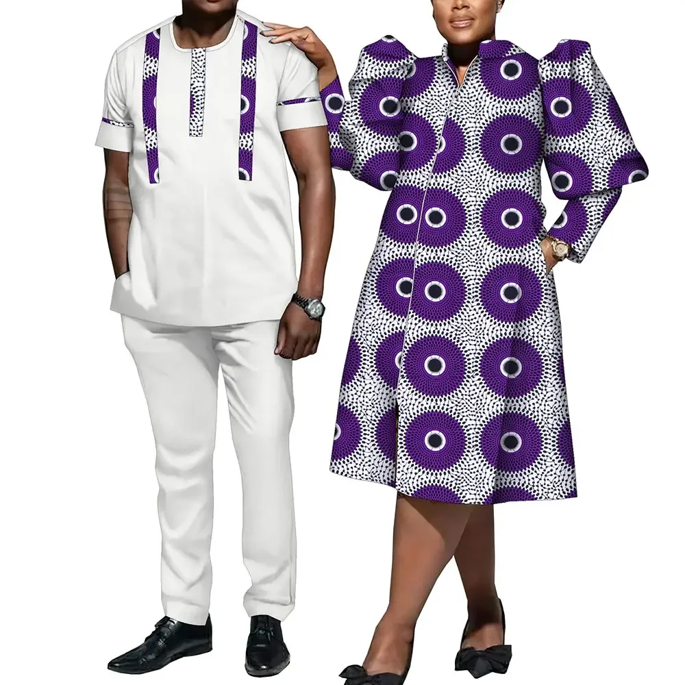 Fashion African Couple Clothes  Suits Set for Men Women African Bazin Riche Wedding Party African Clothes WYQ1087