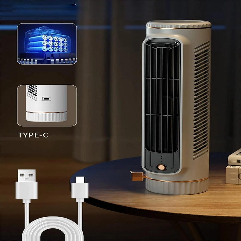 Bladeless Tower Fan Desktop Air Cooler, Portable Silent Office Fan, Indoor Office And Home Use