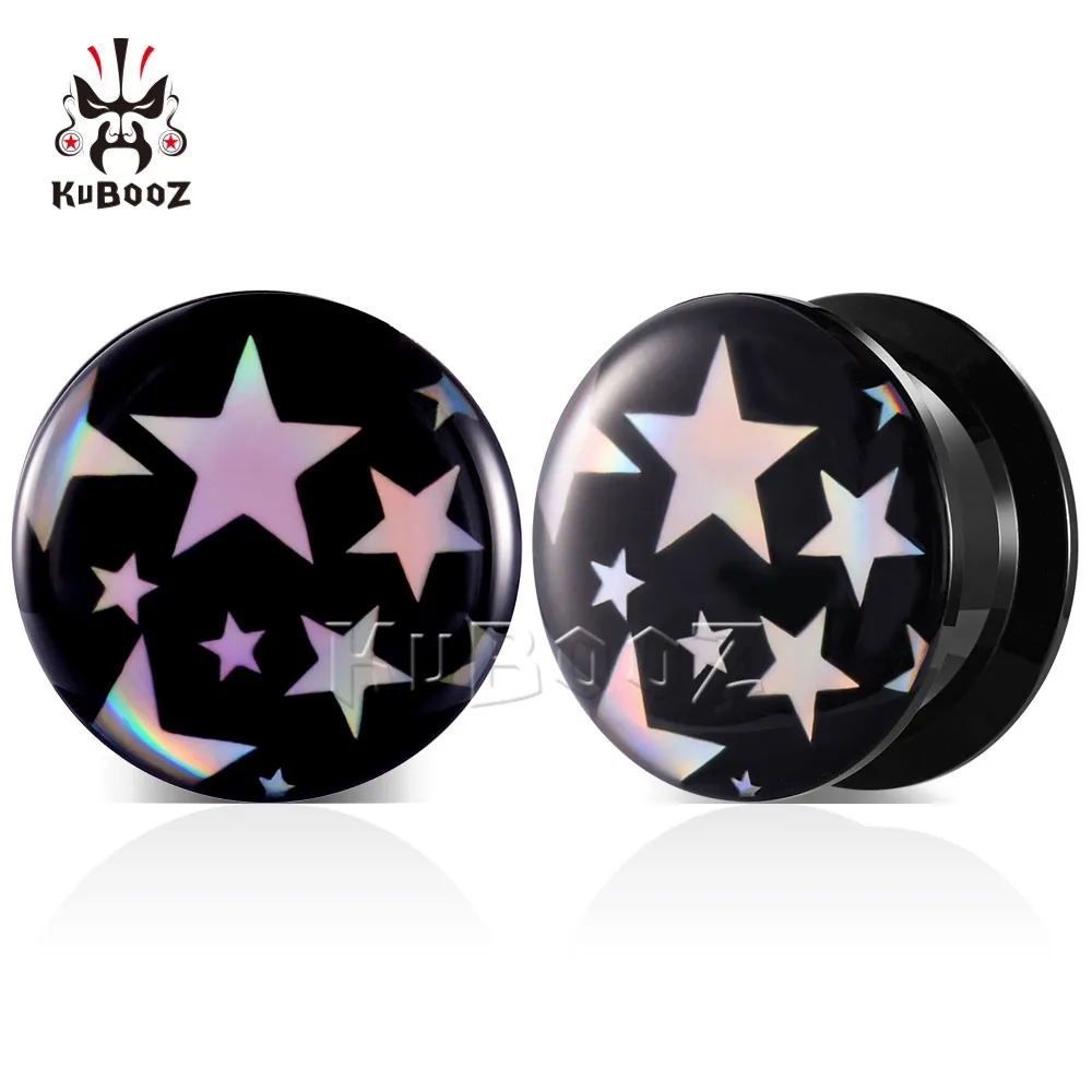 

KUBOOZ Unique Acrylic Colored Stars Logo Ear Gauges Tunnels Plugs Earring Body Jewelry Piercing Expanders Stretchers 2PCS