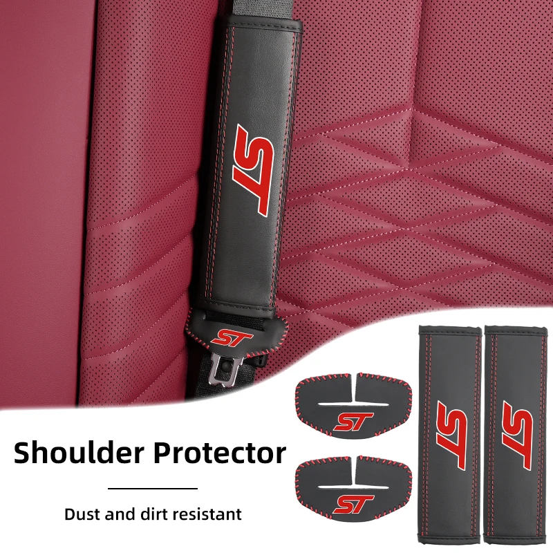 Car Seatbelt Shoulder Pad Leather Seat Belt Buckle Protector Cover For Ford ST Line Racing RS S Kuga Fiesta Fusion Mondeo Edge F - view 5