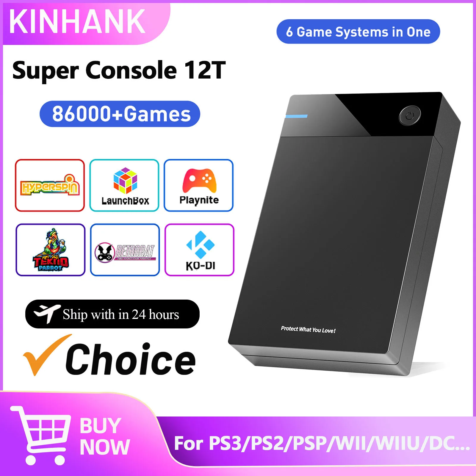 Kinhank 12TB Gaming HDD with Hyperspin Launchbox Retrobat Playnite with 86000+ Retro Games Super Console for PS3/PS2/PS/WII/WIIU