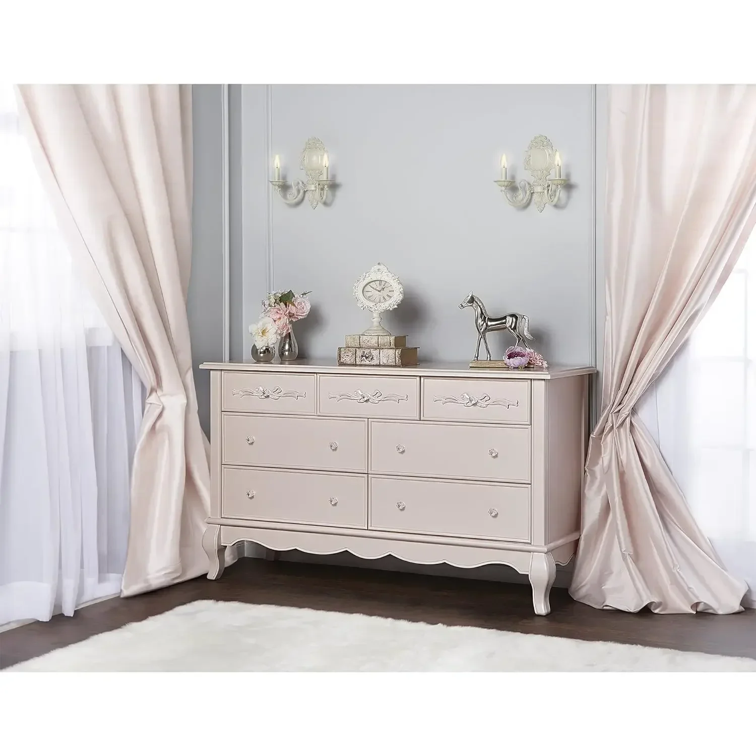 Evolur Aurora Dresser, 54x20.3x34 นิ้ว (แพ็ค 1 ชิ้น), Dusty Rose