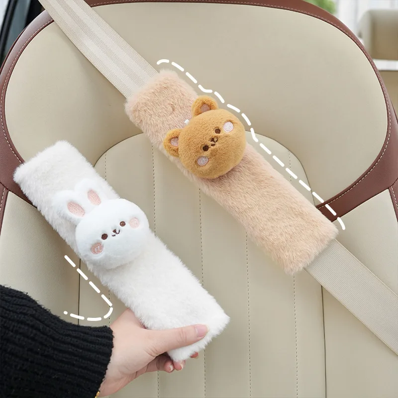 Cute Bear & Rabbit Car Seat Belt Cover for Kids - Soft, Anti-Chafing, Trendy Design, Essential Car Accessory to Decor & Protect!