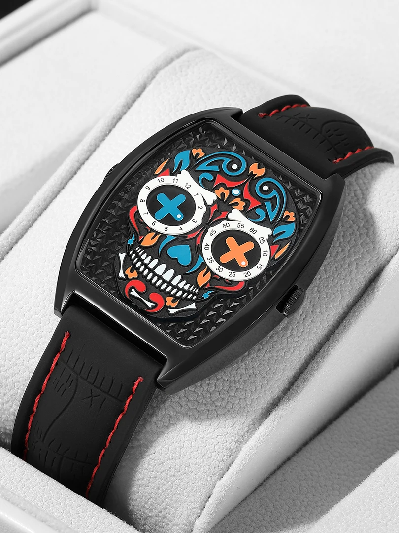 Luxury Men Watch Skull Clock Quartz Wristwatch Black Watches High Quality Conceptual Reloj Business Man Hombre Relogio Masculino