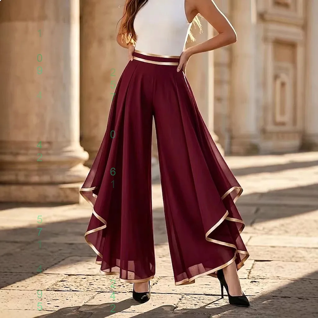 

Fashion High Waist Wide Leg Pants,Chiffon Layered Casual Trousers,Spring Summer Loose Fit Palazzo Pants