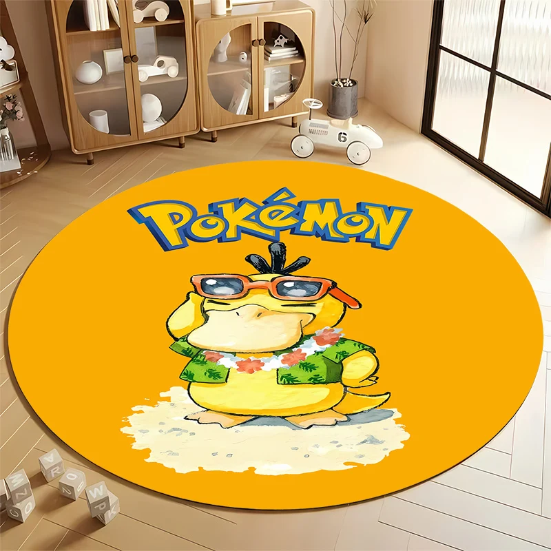 pokemon Psyduck Pattern Round Carpet Suitable for Living Room Bedroom Carpet Flannel Non-slip Carpet Sofa Chair Creative Mat