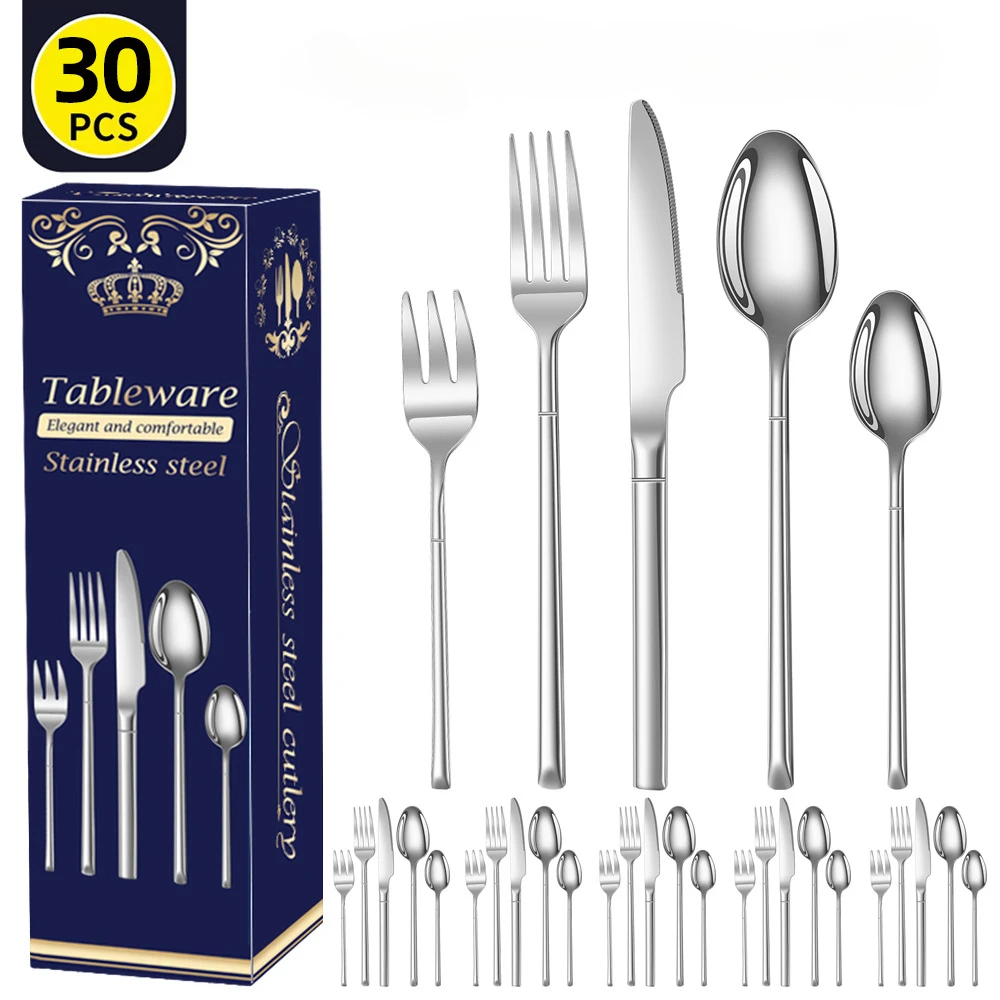 20/24/30 piece stainless steel tableware set, Western style knife, fork, spoon gift box set, gold, silver, black matte tableware