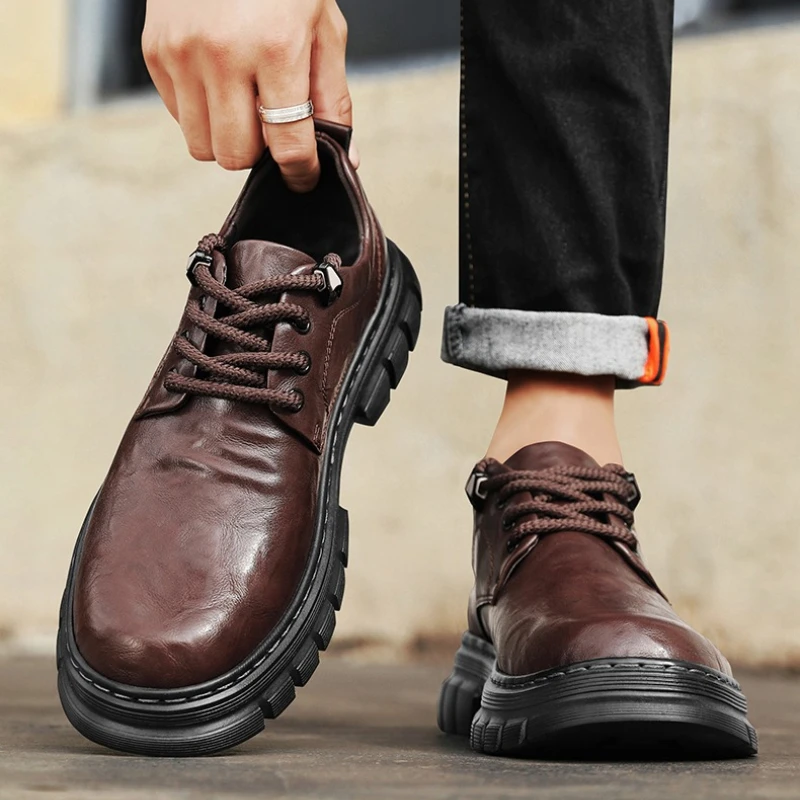 

Мужские кожаные туфли, модные, больших размеров, на плоской подошве, с круглым носком, повседневные, однотонные, весна-осень, деловой стиль, для костюма.