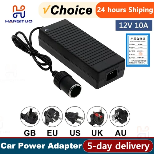 Imagen 1 del producto Convertidor de adaptador de corriente para coche, adaptador de CA DC 110V/220V a 12V 10A, fuente de adaptador de corriente, encendedor, accesorios para coche