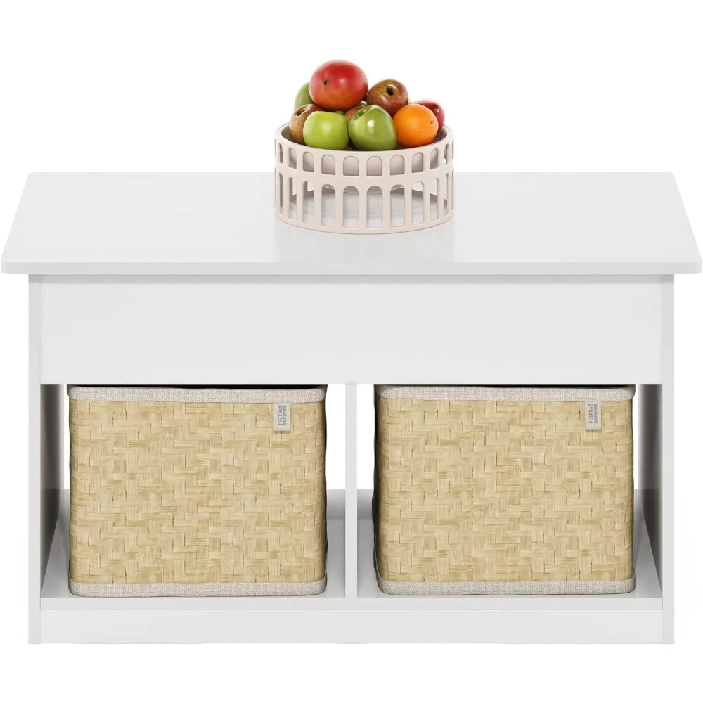Jensen Table basse relevable pour salon avec compartiment caché, blanc massif