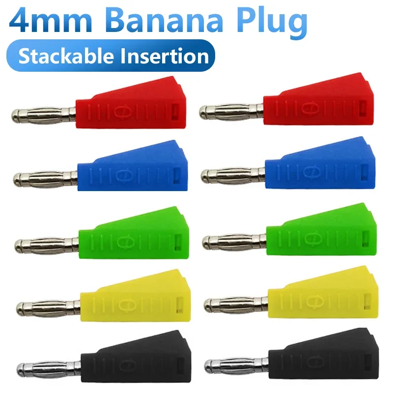 10Pcs Soldering Terminal Copper Nickel Plated Male Plugs 4mm Banana Plug 4mm Banana Stackable Connector for Audio Video Cable